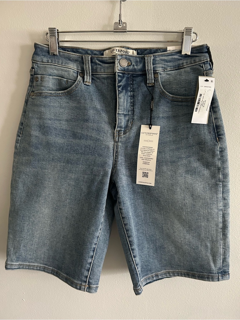 Liverpool High-Rise Light Blue Denim Jean Shorts for Women